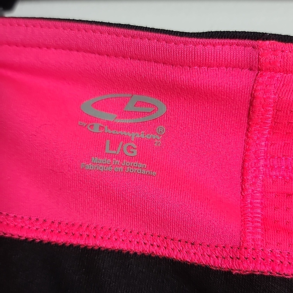CHAMPION NWT High Performance Black & Pink Leggings w/ Drawstring Waistband L - Picture 2 of 14
